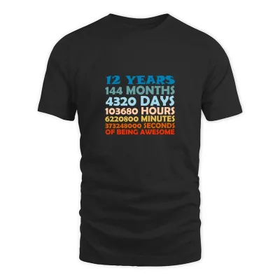 Men's Black 12 Years Old 12th Birthday Gift T-Shirt