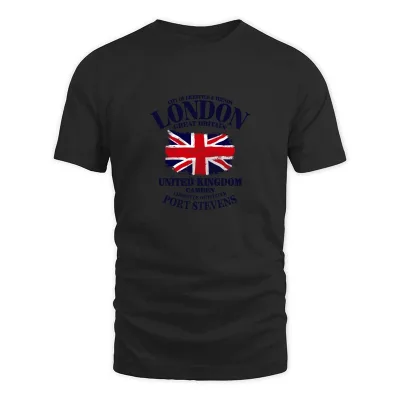 Men's Black London - Union Jack - Vintage Look T-Shirt
