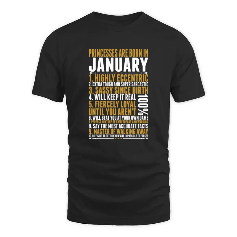 Men's Black Princesses Are Born In January Quotes Tshirt T-Shirt