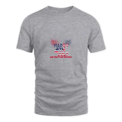 Men's Grey Happy 4th Of July And Yes! It's My Birthday T-Shirt