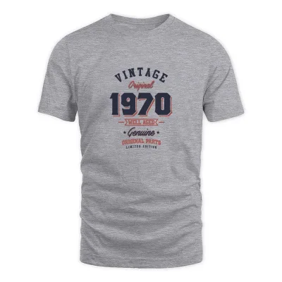 Men's Grey Vintage 1970 Born In 1970 Retro Birthday Gift T-Shirt