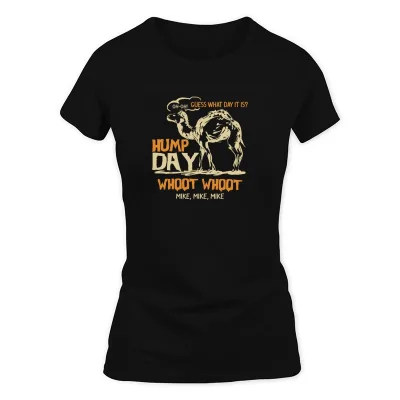 Women's Black Camel Hump Day Guess What Day It Is Whoot Funny T-Shirt