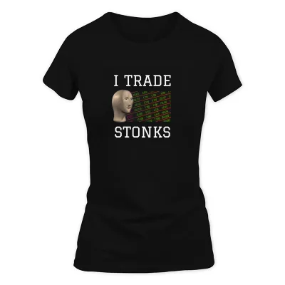 Women's Black Stonks Meme Man Stock Market Funny Viral Internet T-Shirt