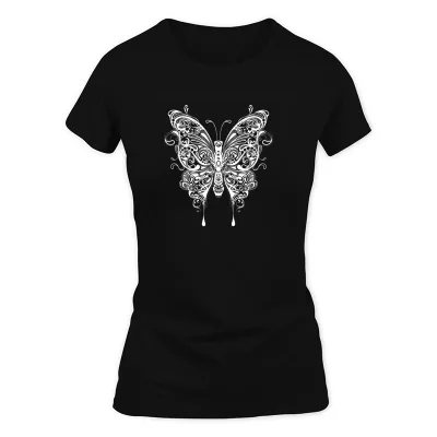 Women's Black Tattoo Butterfly T-Shirt