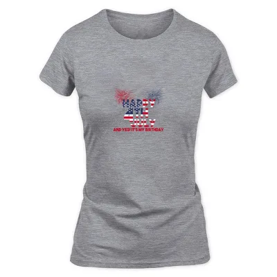 Women's Grey Happy 4th Of July And Yes! It's My Birthday T-Shirt