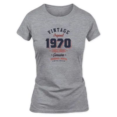 Women's Grey Vintage 1970 Born In 1970 Retro Birthday Gift T-Shirt