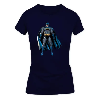 Women's Navy Batman Superhero Pose Cape T-Shirt