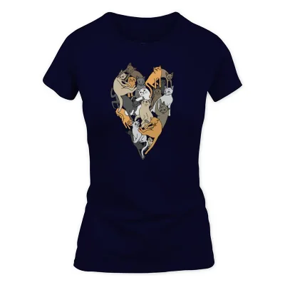 Women's Navy Cat Heart T-Shirt