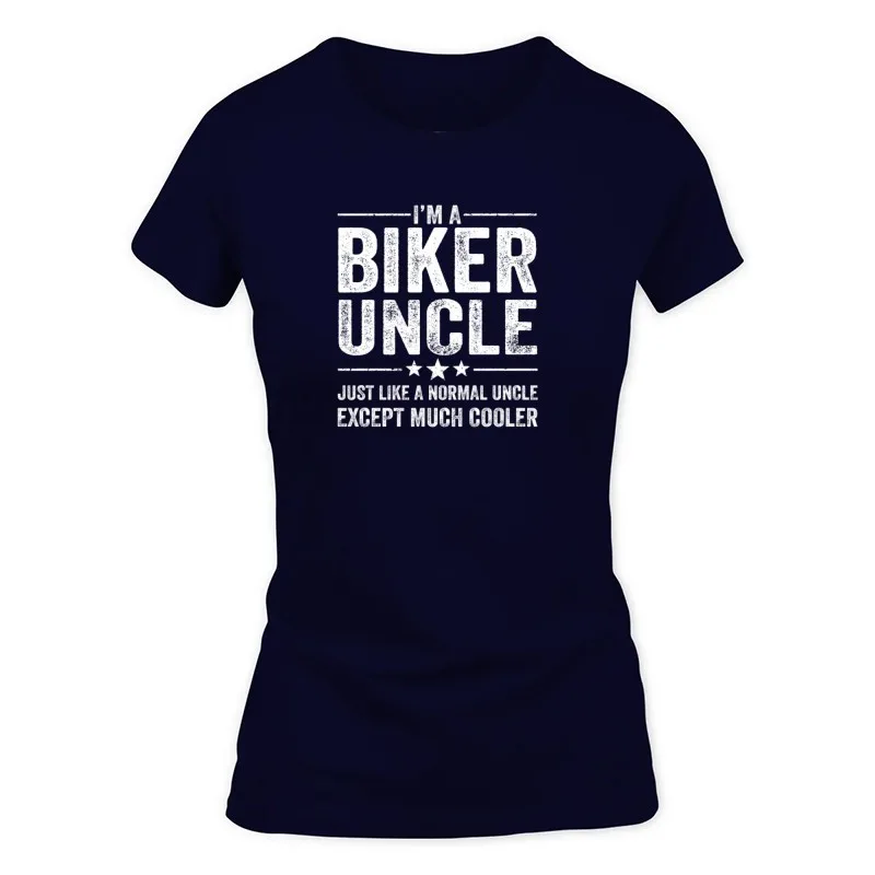 Women's Navy Much Cooler Biker Uncle T-Shirt
