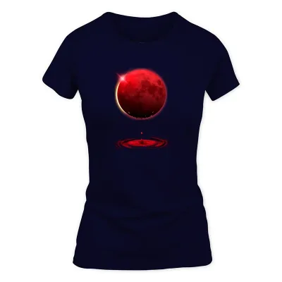 Women's Navy Vampire Werewolf Blood Red Moon Eclipse T-Shirt